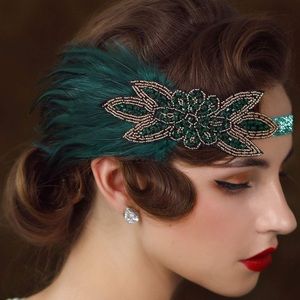 Emerald Green Headband with feather and beads